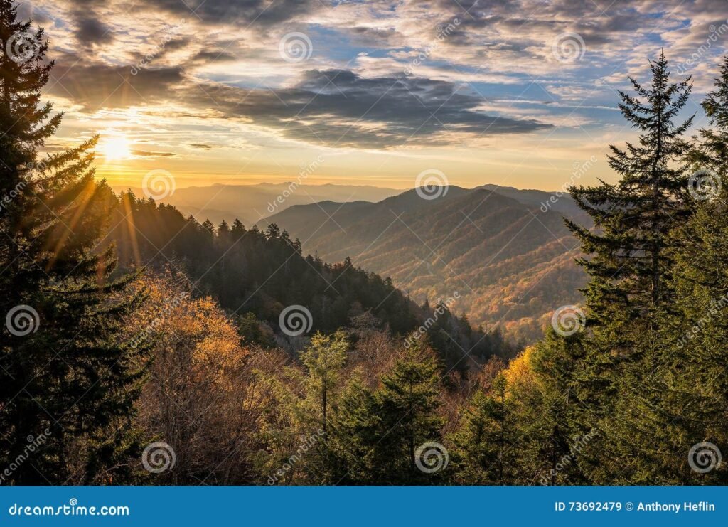 Fall Colors Scenic Sunrise Great Smoky Mountains Over Tennessee S 73692479 1024x741